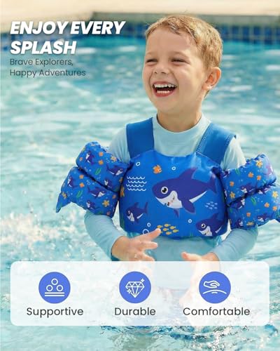 Gogokids Children's Buoyancy Swim Vest with Armbands, 15-30kg, EN 13138-1 Certified, Floatation Vest for Ages 2-6, Inflation-Free Toddler Float Vest w