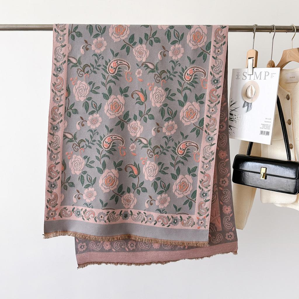 Flower Printing Cashmere Winter Scarf Women Scarves Adult Scarves for Lady Vintage Scarf Double Sided Fashion Poncho Wraps Caped
