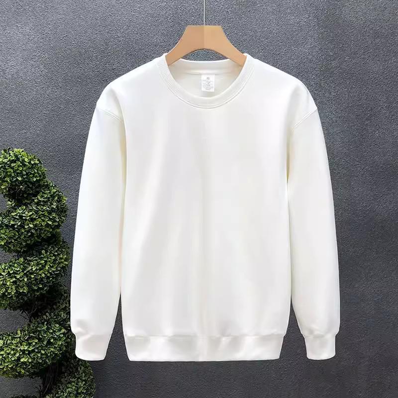 Men's 2025 Spring/Autumn Korean Trend Cotton Sweatshirt - Loose Fit, Round Neck, Solid Color Long Sleeve T-shirt