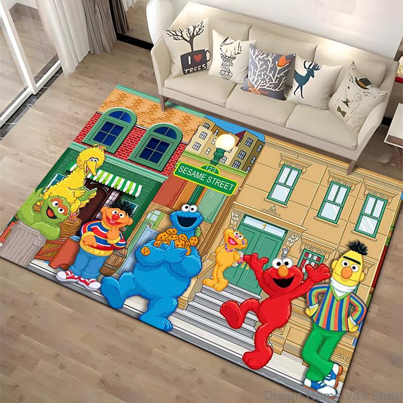 15 Sizes S-Sesame S-Street Theme Carpet Rug for Living Rooms Bedroom Entrance Door Decor Mat, Kids' Play Non-slip Mat Great Gift