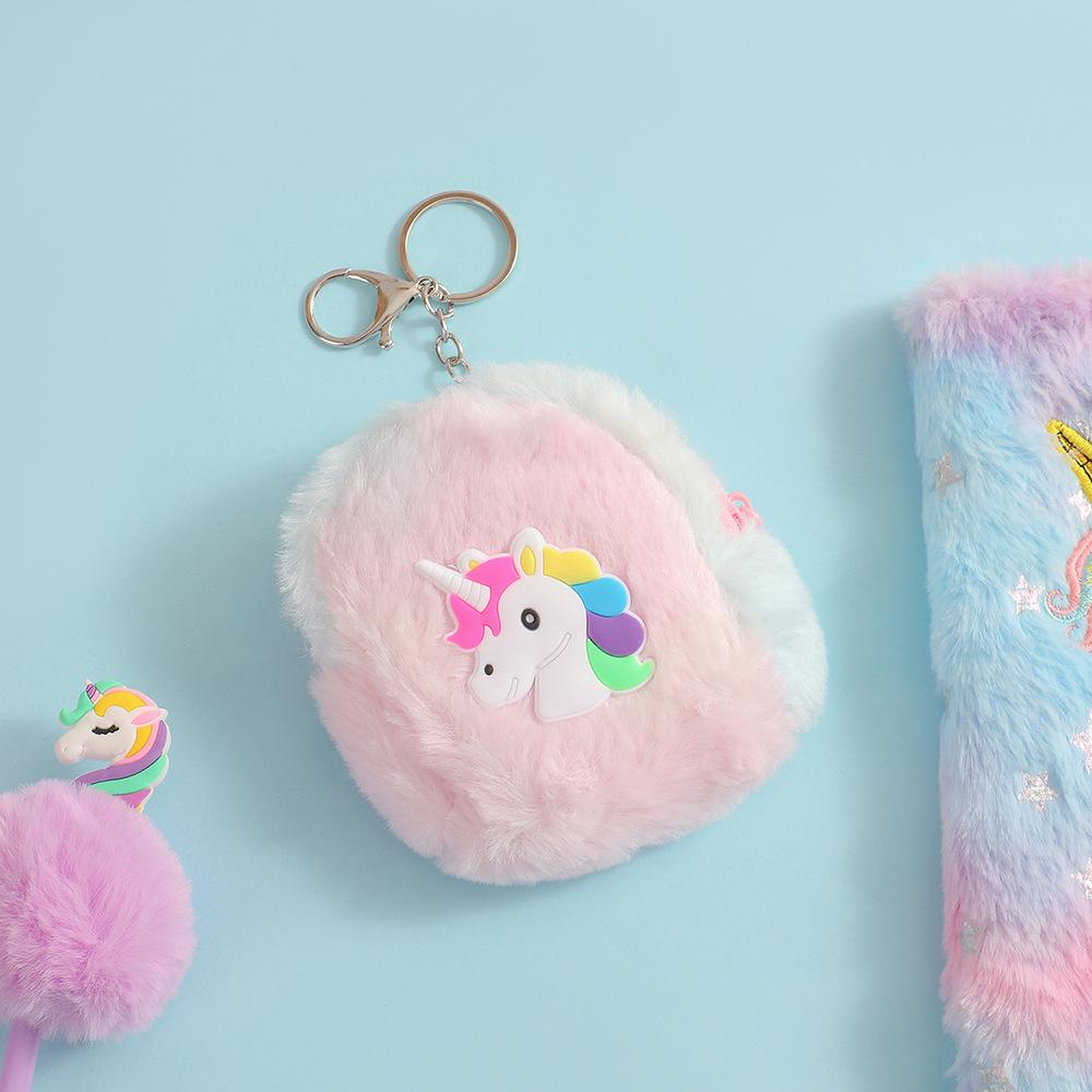 New Children's Unicorn Cartoon Wallet Plush Coin Purse Earphone Storage Bag Pouch Keychain Pendant Coins Wallet Kids Cute Purse