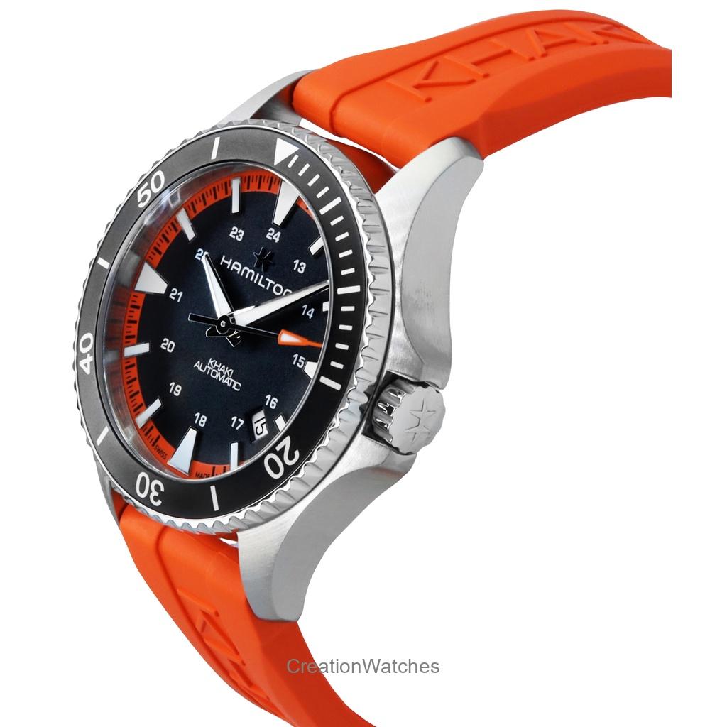 Hamilton Khaki Navy Scuba Turuncu Kauçuk Kayış Siyah Kadran Otomatik H82395331 100M Erkek Saati