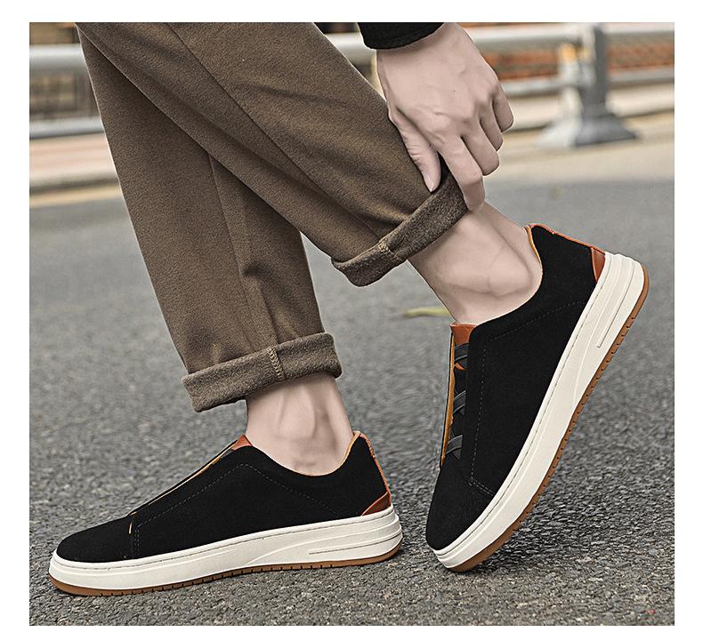 Men's Retro Genuine Leather Suede Slip-On Casual Shoes with Soft Sole - Trendy Black
