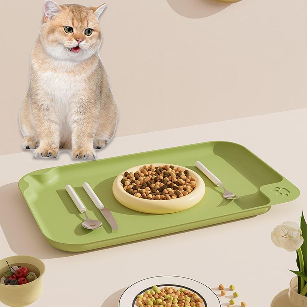 Dog Food Mat Pet Cat Feeding with Raised Edges Water Tray Placemat for