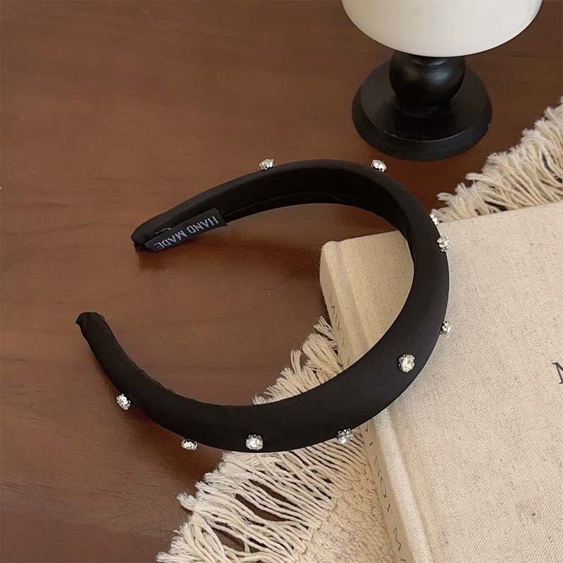Rhinestone Sponge Hairband For Women Vintage Solid Wide Brim Puffy Puffy Hair Hoop Headband Hair Accessories