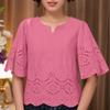 ZANZEA Women Casual V-Neck 3/4 Sleeve Loose Crochet Patchwork Blouse
