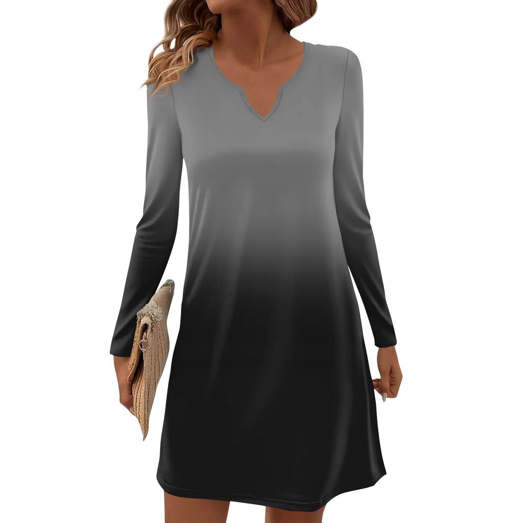 Vestidos Midi Casuales de Manga Larga para Mujer Cuello en V Estampado Vestido Casual