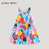 Summer Cotton Knit Girls' Cartoon Princess Tank Dress with Round Neck