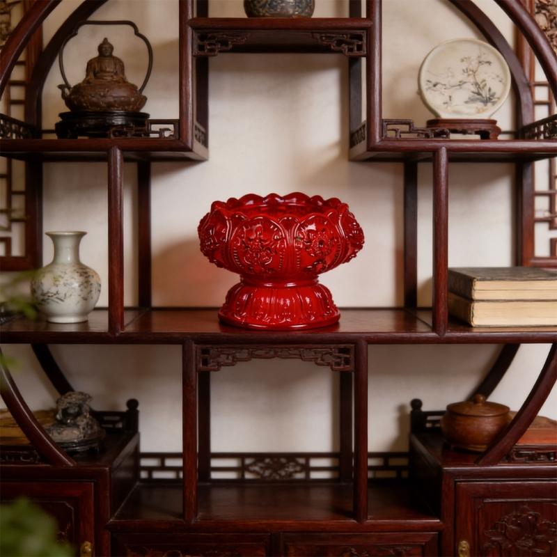 Elegant Glass Lamp Stand With Traditional Eight Favorable Pattern For Worship And Home Display