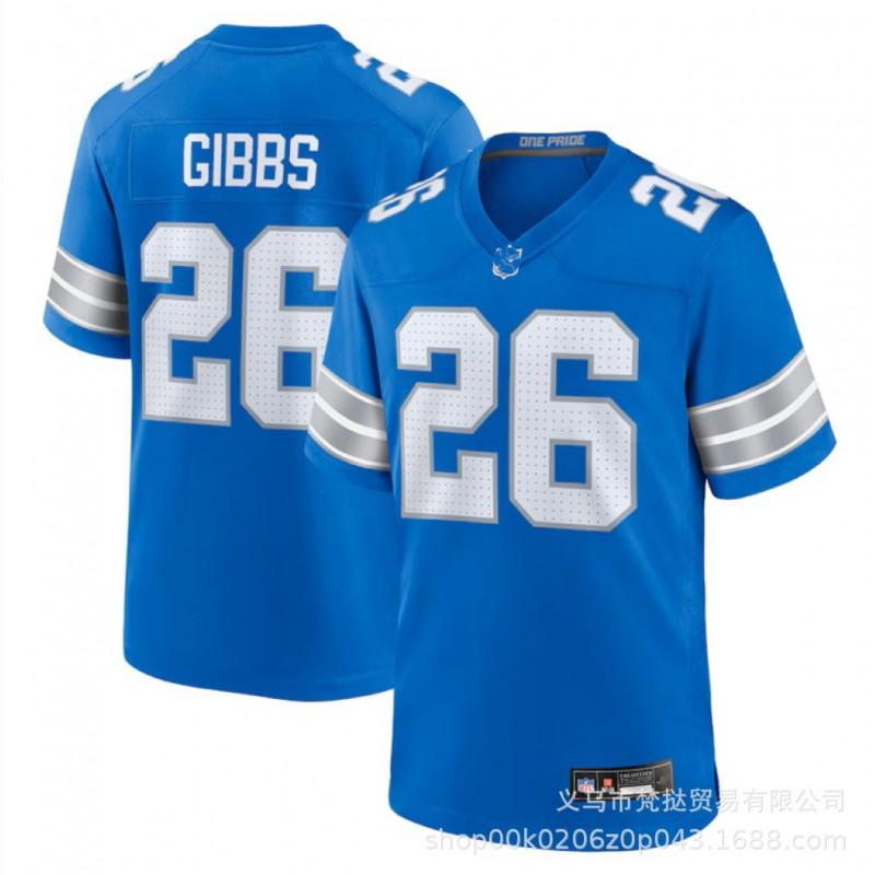 Mens NFL Detroit Lions Football Jersey Hutchinson 97 St. Brown 14 26 Blue Embroidered Team Sport Shirt Short Sleeve