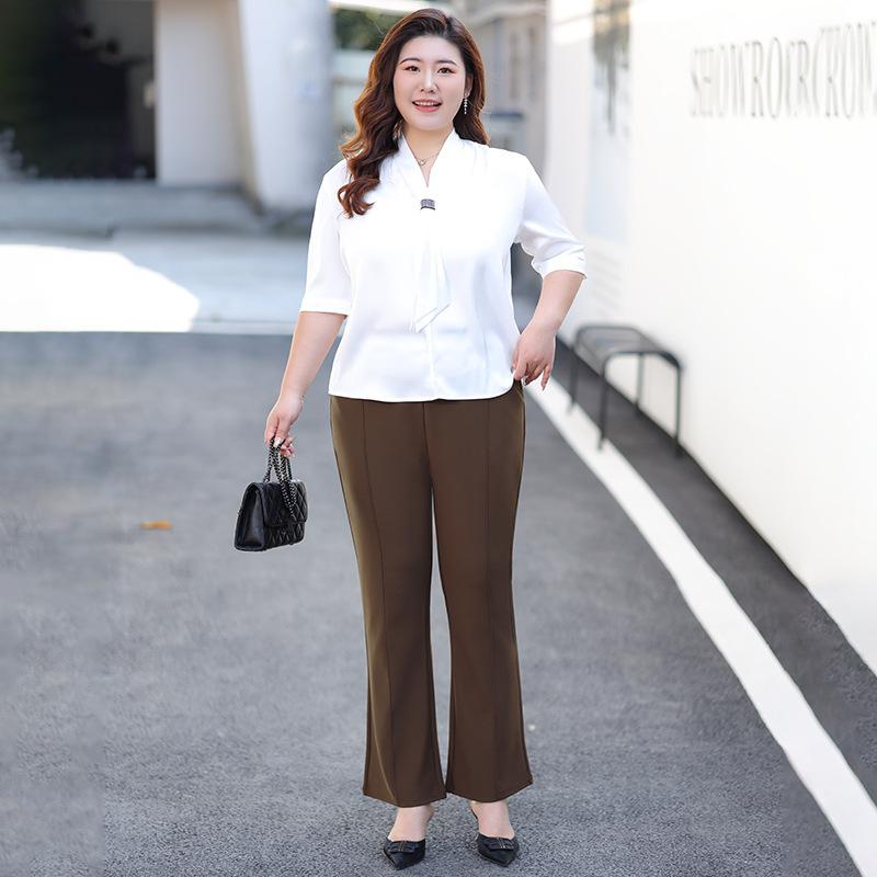 Women's Slightly Flared Pants Spring Loose and Tight Waist High-waisted Horseshoe Pants Flared Casual Pants