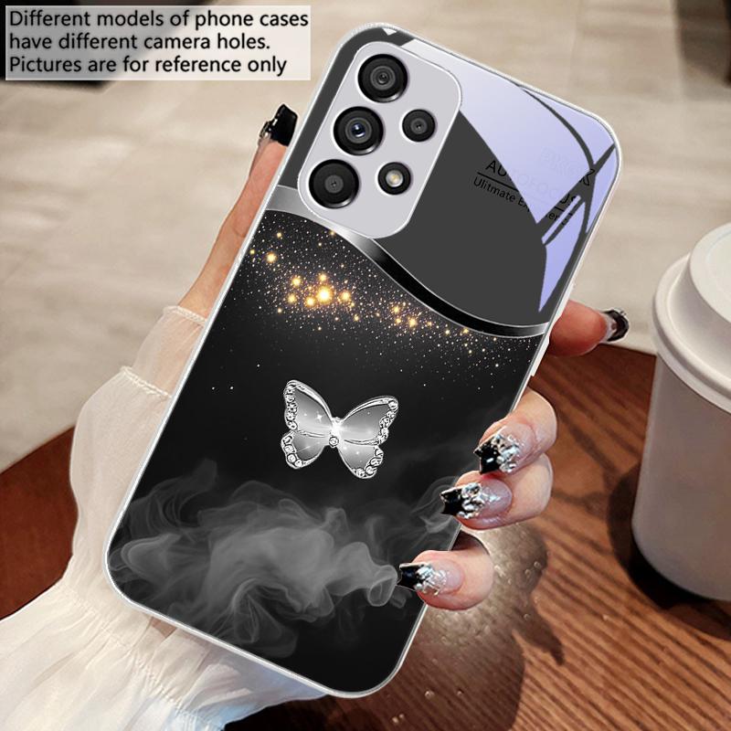 Pink Butterfly Ash Blue For Samsung Galaxy S10 4G S20 11E 30 S21 22 S24 Fe Pro S23 S25 Ultra 5G S9 Tempered Glass Phone Case