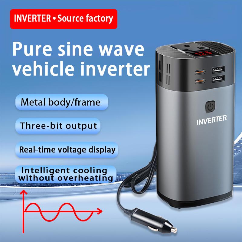 

200W Pure Sine Wave Car Inverter 12V to 110V 220V Converter with Type-C PD30W Fast Charge Car Lighter Port Adapter Metal AC230V