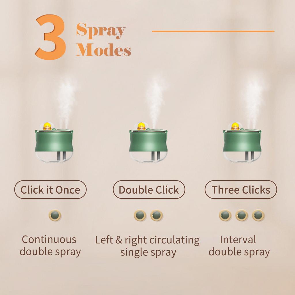 400mL Double Spray Humidifiers with Warm White Light Cute Animal Shaped Cool Mist Humidifier
