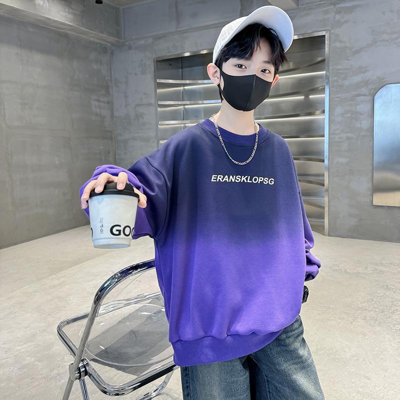 

Мальчики мода толстовка с капюшоном весна и осень дети плавный круглый вырез топ 170cm фиолетовый