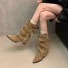 2025 Autumn and Winter New Women's Shoes Retro Short Boots Women's Belt Buckle Pointed Sweet Cool Wind Sleeve Trouser Tube Boots Trend