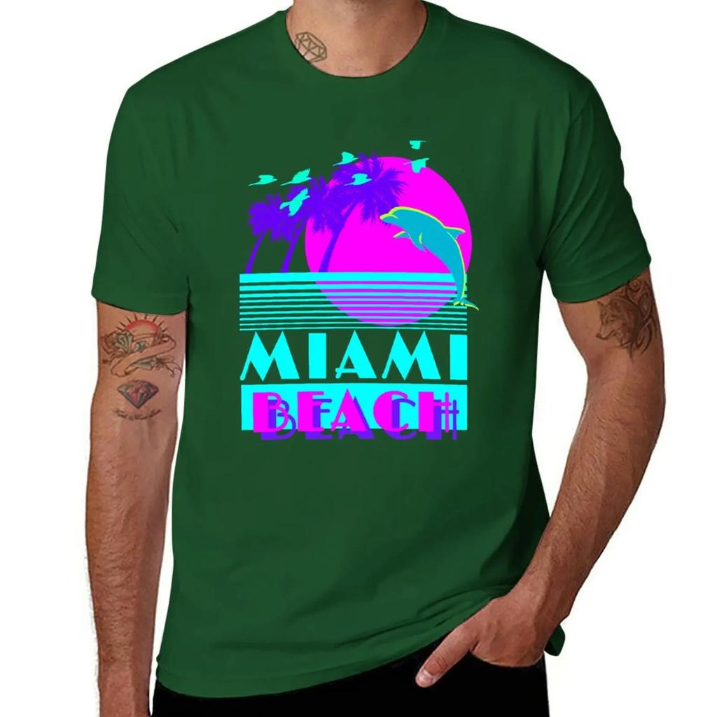 Neues Miami Beach Delfin Retro T-Shirt schwarze T-Shirts personalisierte T-Shirts Kurzarm Designer T-Shirt Herren