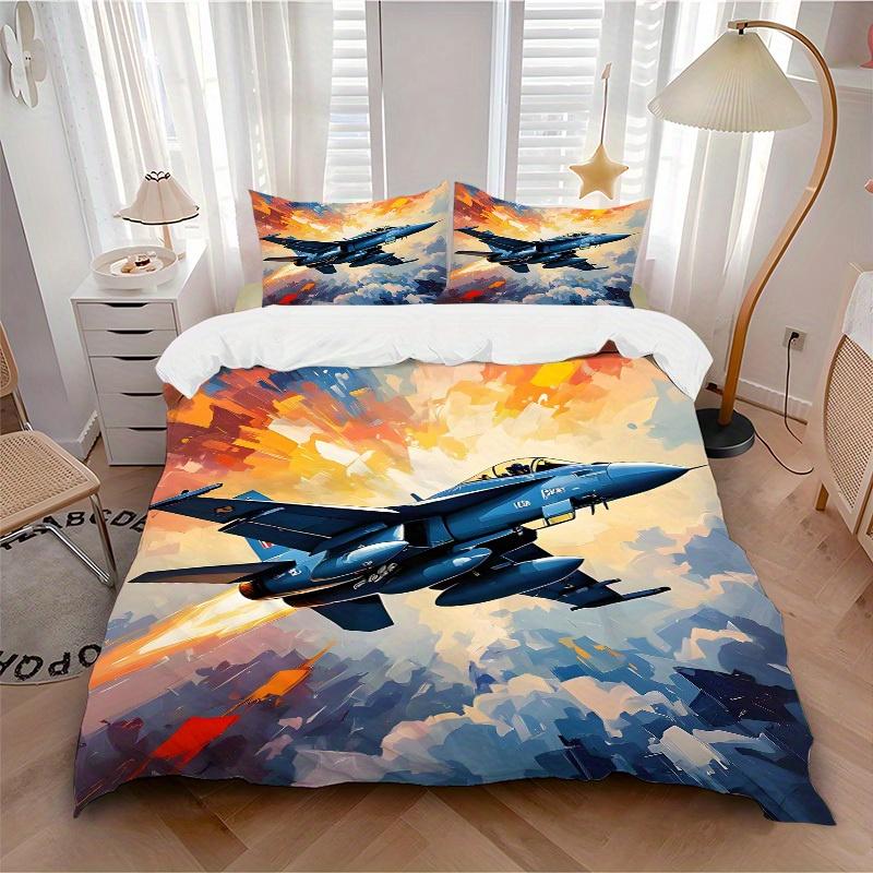 

3pcs Jet Fighter Soft and Comfortable Breathability, Bedding Set, Machine Washable, Suitable for All Seasons113 135x200cm