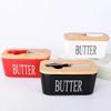 Wooden Cover Ceramic Butter Box with Spatula Knife Sealed Fresh Butter Box Multicolor Rectangular Sealed Kitchen Storage Box