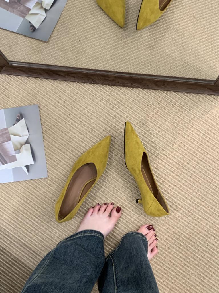 2025 new French niche thin heel low heel light mouth single shoes fashionable versatile simple single shoes