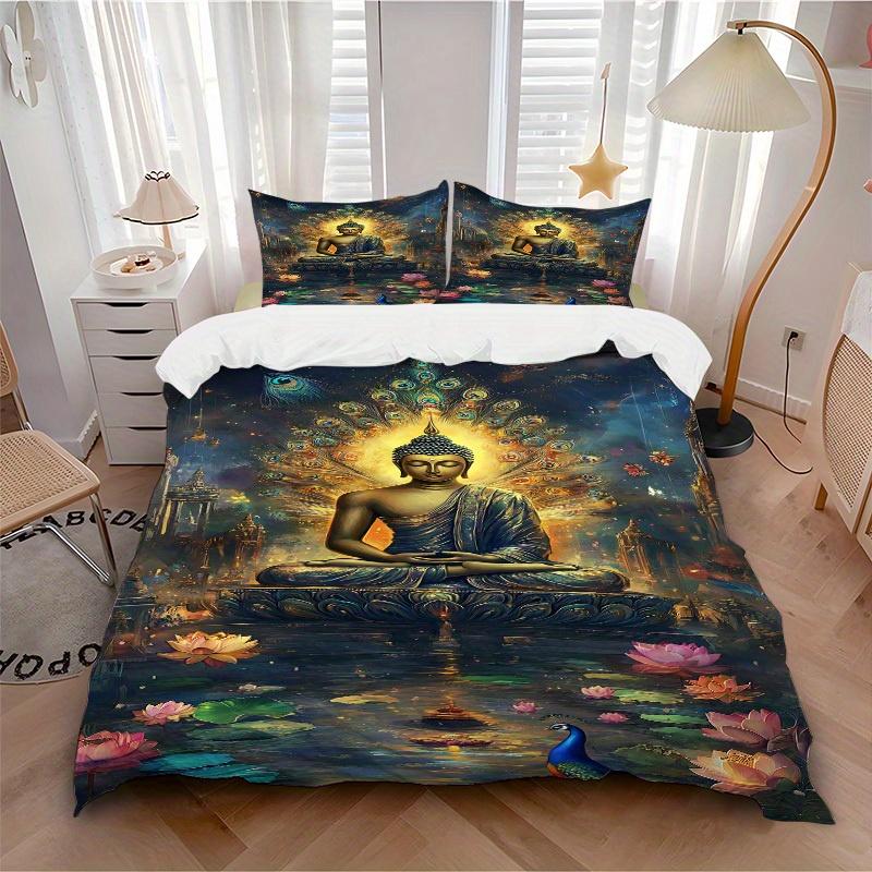 

3pcs Buddha Lotus Soft Comfortable Bedding set, For Bedroom, Guest Room And Dorm, All - Season Use, High-Definition Printing101 135x200cm