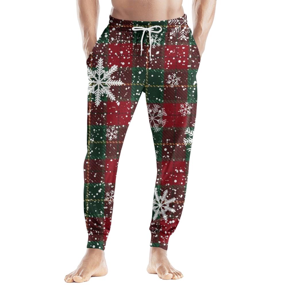 Men's Drawstring Pocket Casual Pants, Checkered Striped Printed Pocket Casual Pants, Home Sleeping Pants