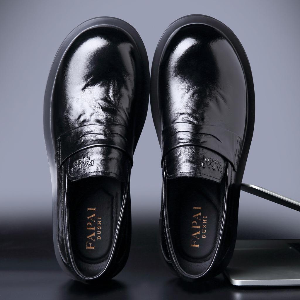 Autumn new men's leather shoes casual one-pedal loafers first layer cowhide business dress big head leather shoes trend