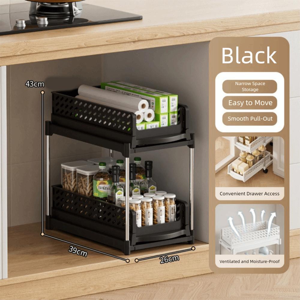 

Large Capacity Mobile Storage Rack Space Saving Multi-Layer Storage Rack Trolley Organizer Snacks Black 2 Layers