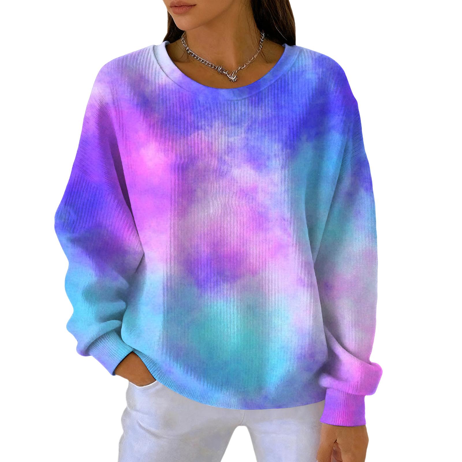 

Женская мода Повседневный пуловер с градиентным принтом тай-дай, спортивный топ с длинным рукавом L