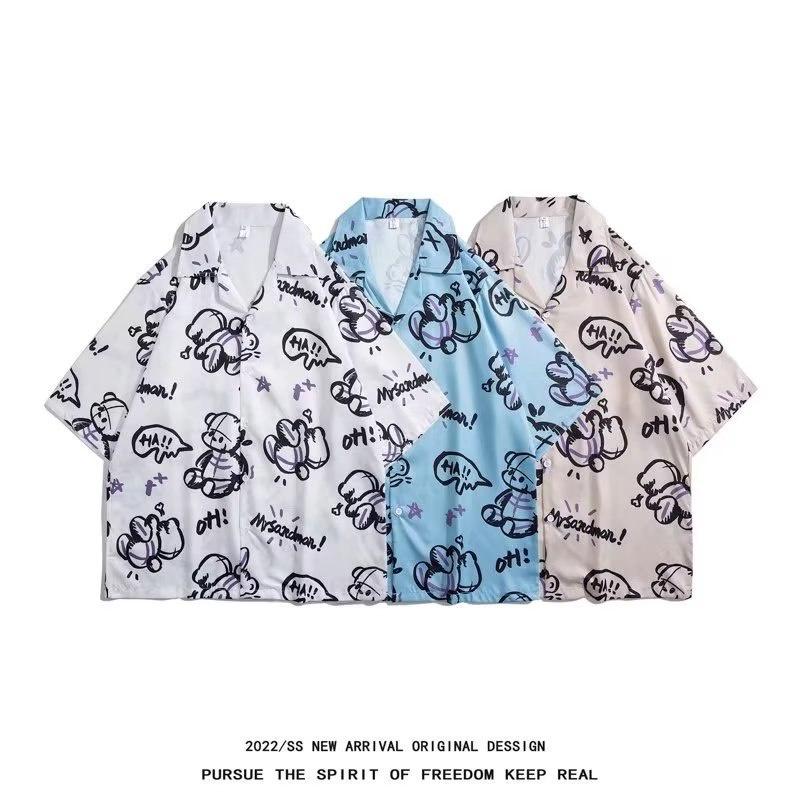 

Летняя мужская уличная мода, гавайская рубашка с кубинским воротником, корейский стиль, пляжные рубашки с короткими рукавами и цветочным принтом, белые, синие, хаки, топы для отпуска на море
