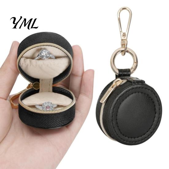 Small Storage for Earrings Portable Jewelry Box Keychain, PU Leather Travel Organizer Case, Soft Pouch Velvet Lining Secure Zipper Closure Rings