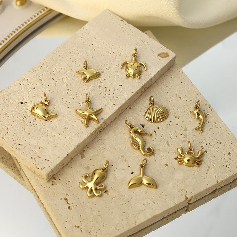 Personalized Diy Electroplated Stainless Steel Marine Life Pendant, Gold, Starfish Diy Handmade Necklace Jewelry Accessories