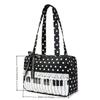 Black Polka Dot Handbag Women Piano Design Shoulder Bag Lace Trim Butterfly Ribbon Underarm Bag Fashion Musical Note Tote Bag