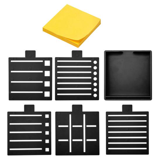 Note Holder for Desk Plastic Note Box with 5 Templates And Clamp Multi-Functional Note Organizer for Office School Home Use