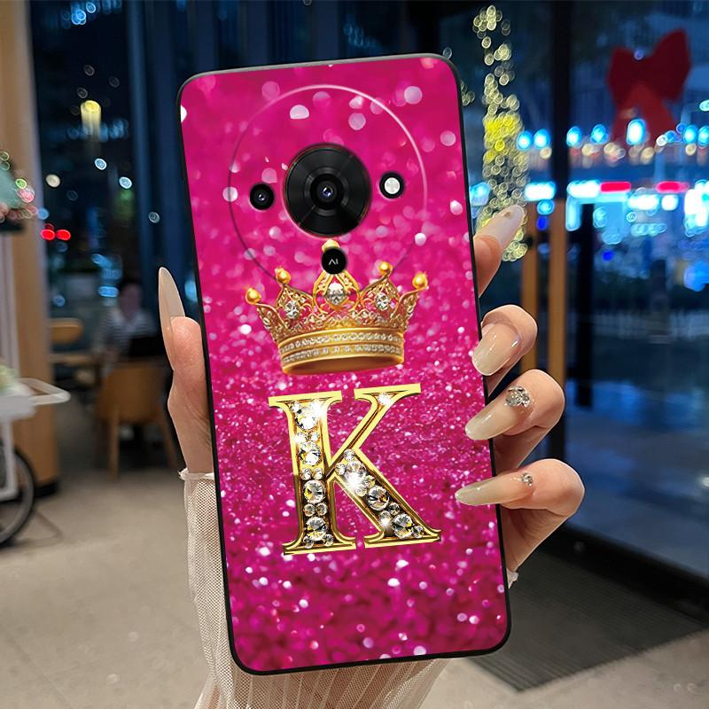 Elegant Simple Crown Initial Letter Case For ZTE Blade A76 5G Soft Silicone Black Case Shockproof Shell ZTE Blade A76 5G Casing