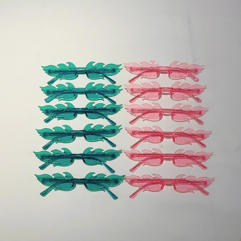 12 Pairs Per Set Flame Shaped Sunglasses New Fashion Rimless Candy Color Party Shades Trendy Design Colorful Sun Glasses
