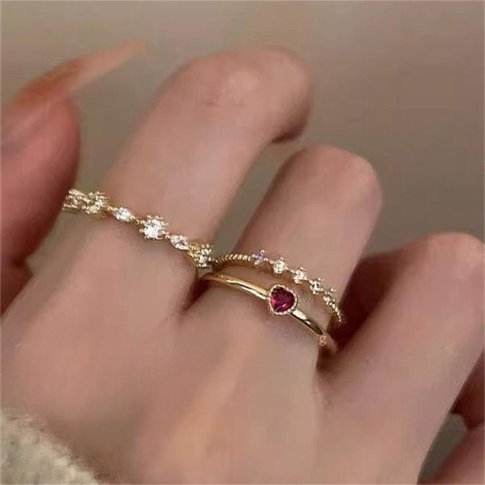 Exquisite Love Zircon Ring Ins Niche Design Temperament Sweet Index Finger Ring High Sense Open Ring Tide