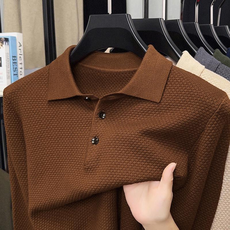 Men's 2025 Autumn Pineapple Knit Polo Sweater - Business Casual Versatile Lapel Base Layer