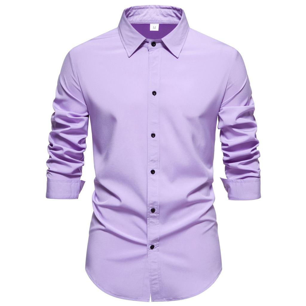 Men's  Button Casual Loose Solid Color Long Sleeve Shirt