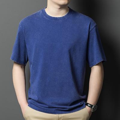 Summer New Style Washed Short-sleeved Men's Solid Color Round Neck Loose Breathable Thin Trendy Men's T-shirt