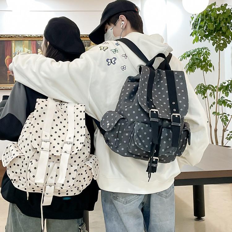Schultasche neue Jeans Koreanisches Nischen-Design Retro Japanischer Polka-Dot-Taschen-Rucksack Große Kapazität Baumwolle Lässige Tasche