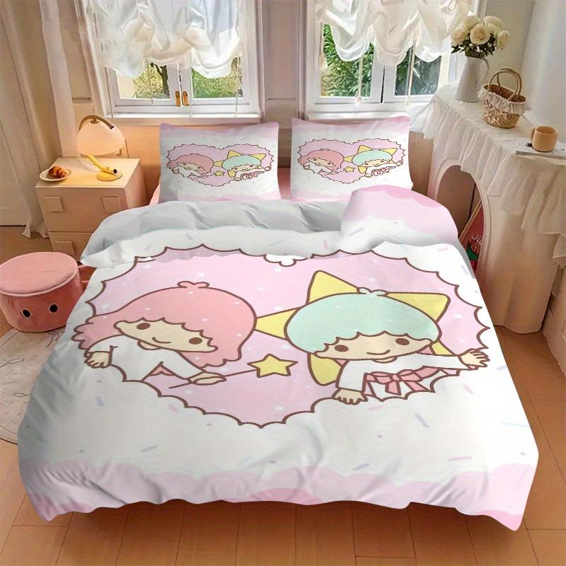 3pcs Sanrio Love Little Twin Stars Printed Bedding Set, Soft and Comfortable Quilt Cover for Bedroom, Guest Room (1 Duvet Cover + 2 Pillowca