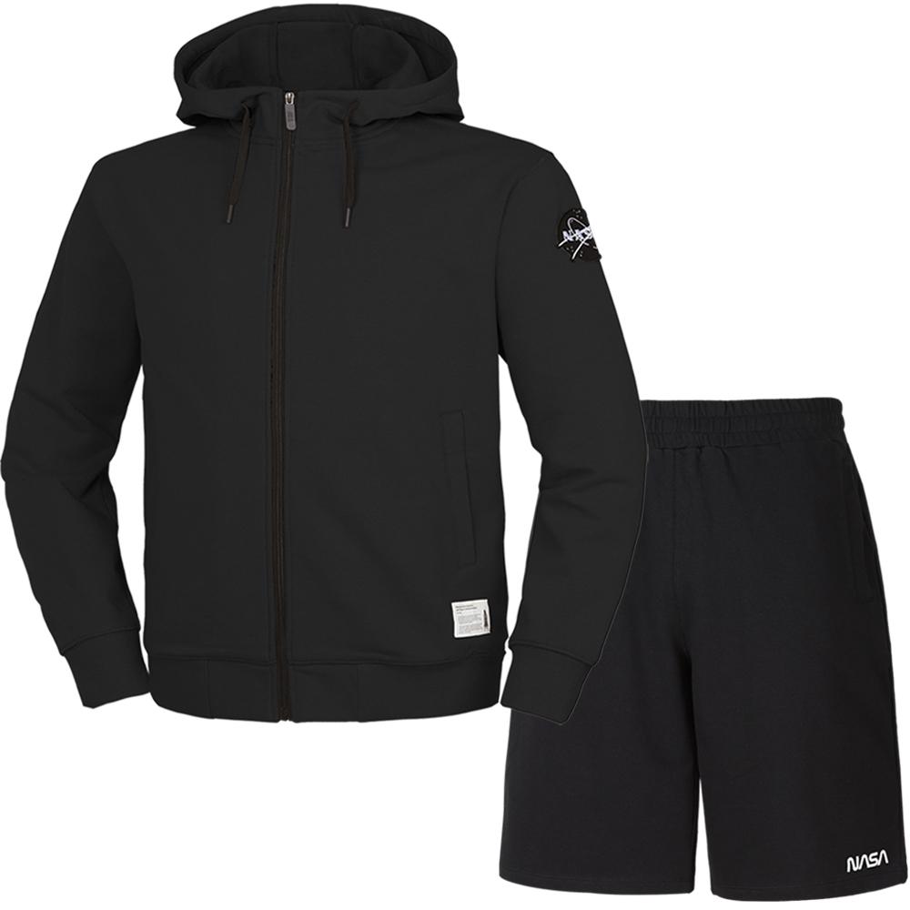 Nasa Unisex Standard Sweat Hoodie Jacket + Knee-Length Cotton Shorts Set [Black] 100