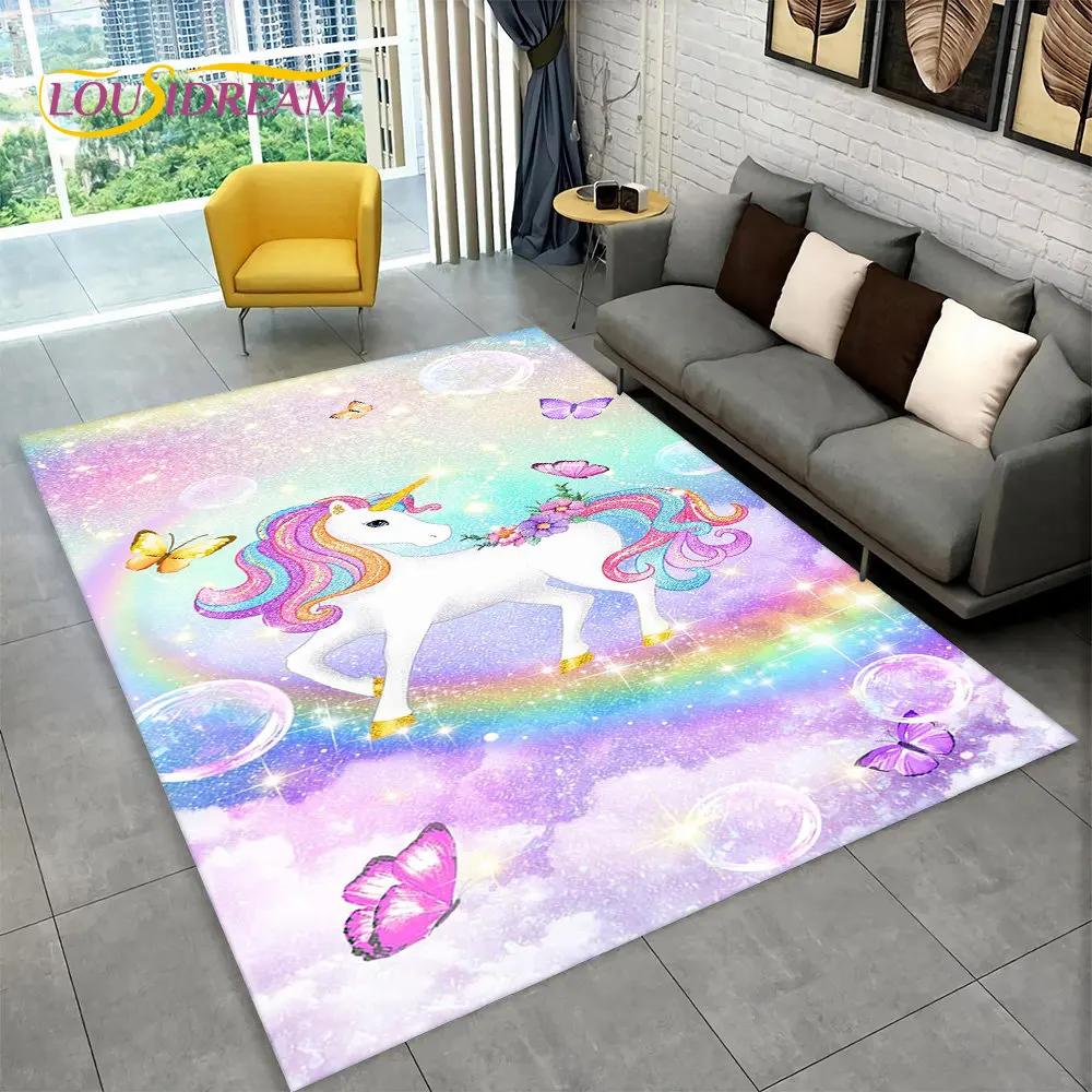 Tapis de sol antidérapant en forme de licorne 3D pour salon, chambre d'enfant, canapé, paillasson