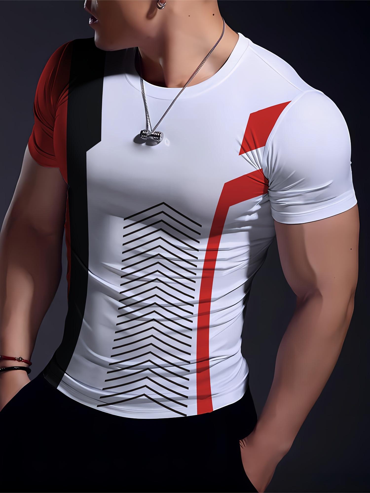 Men S Geometric Pattern Casual Athletic T-Shirt. Summe XXL