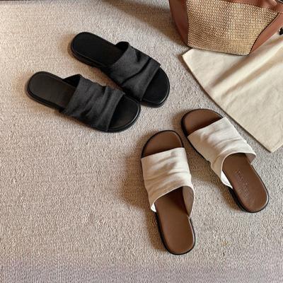 Modische Flache Damenschuhe Damen Hausschuhe Outdoor Sandalen 2025 Strand Weiche Flache Hufabsätze Gummi Stoff Rom Plissiert PU Flache Schuhe Frau 20