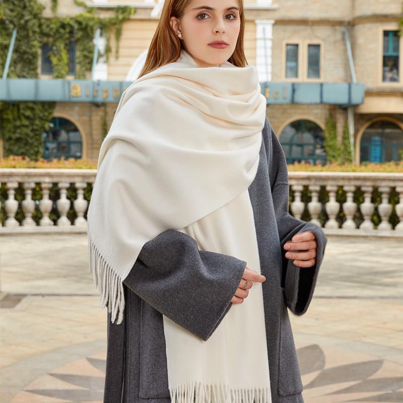 Black Cashmere Wool Scarf - Versatile Winter Shawl for Women and Men, Korean Style, Solid Color