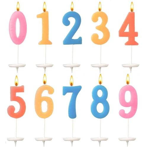LIKENNY Birthday Number Candles, Numbers 0-9, Set of 10, for Celebrating Birthdays, Weddings, Graduations, and Cake Decorations (Random Colors)
