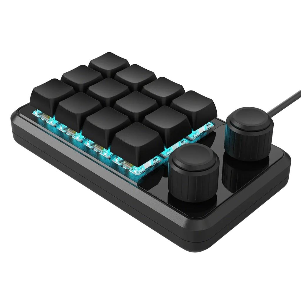 Programmable 12 Key Mini Mechanical Gaming Keyboard With Dual Knobs and RGB Lighting Type C Cable