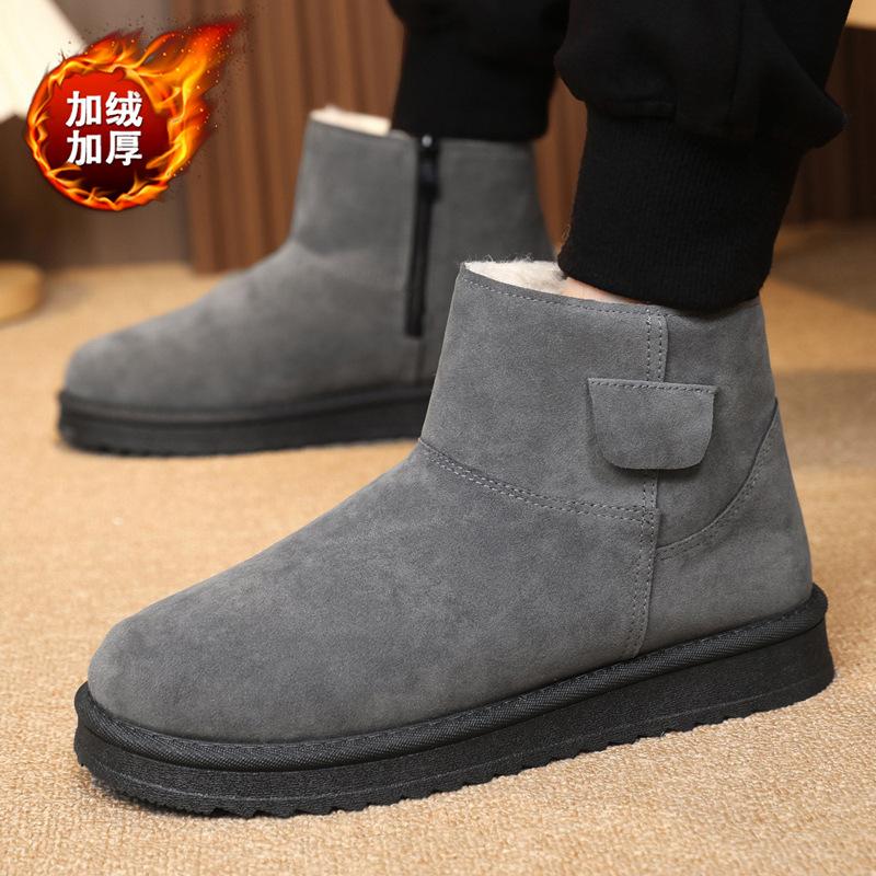 

Средние теплые зимние ботинки для пары, из коровьей замши, водонепроницаемые и теплые, на одной педали, с толстым бархатным утеплителем, мужская обувь 44 серый
